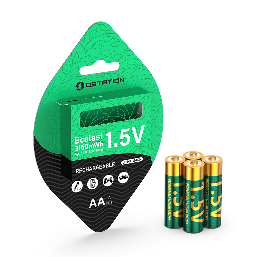 Ostation Ecolast 1.5V 2100mAh AA Smart Rechargeable Lithium-ion Batteries (4 Pack)